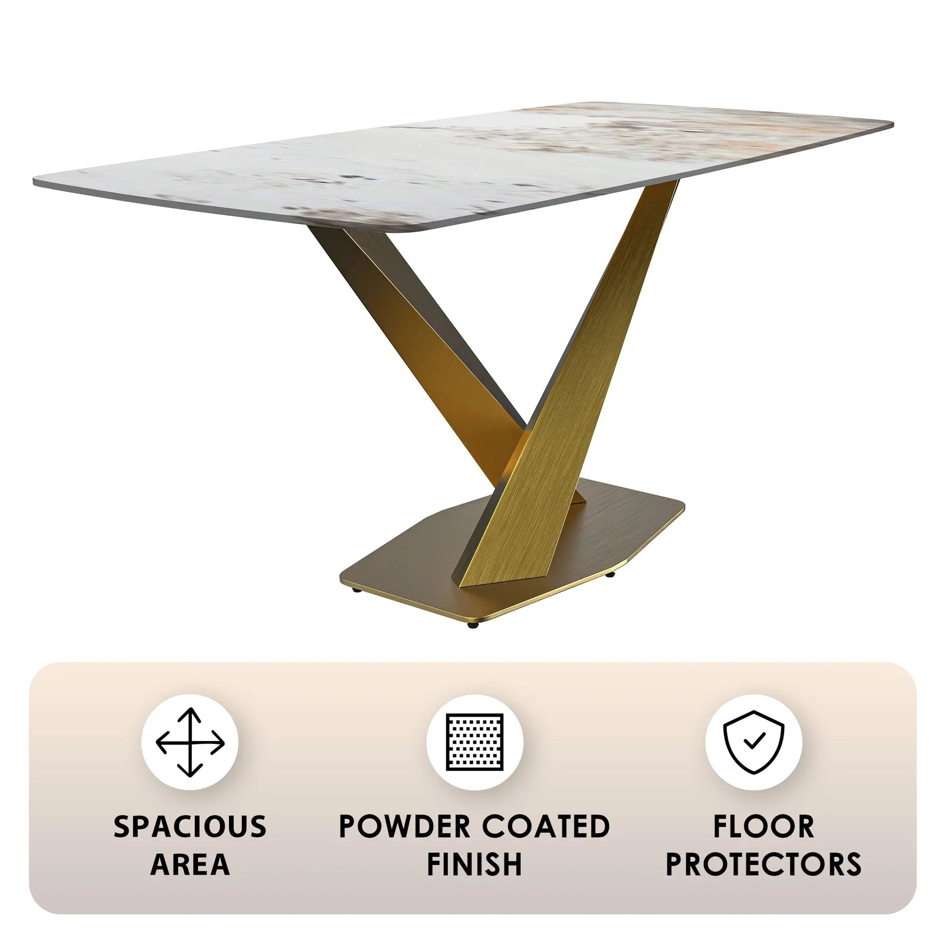 Voren Dining Table with Rectangular Tabletop with Gold/Black Stainless Steel Base - Elax Furniture