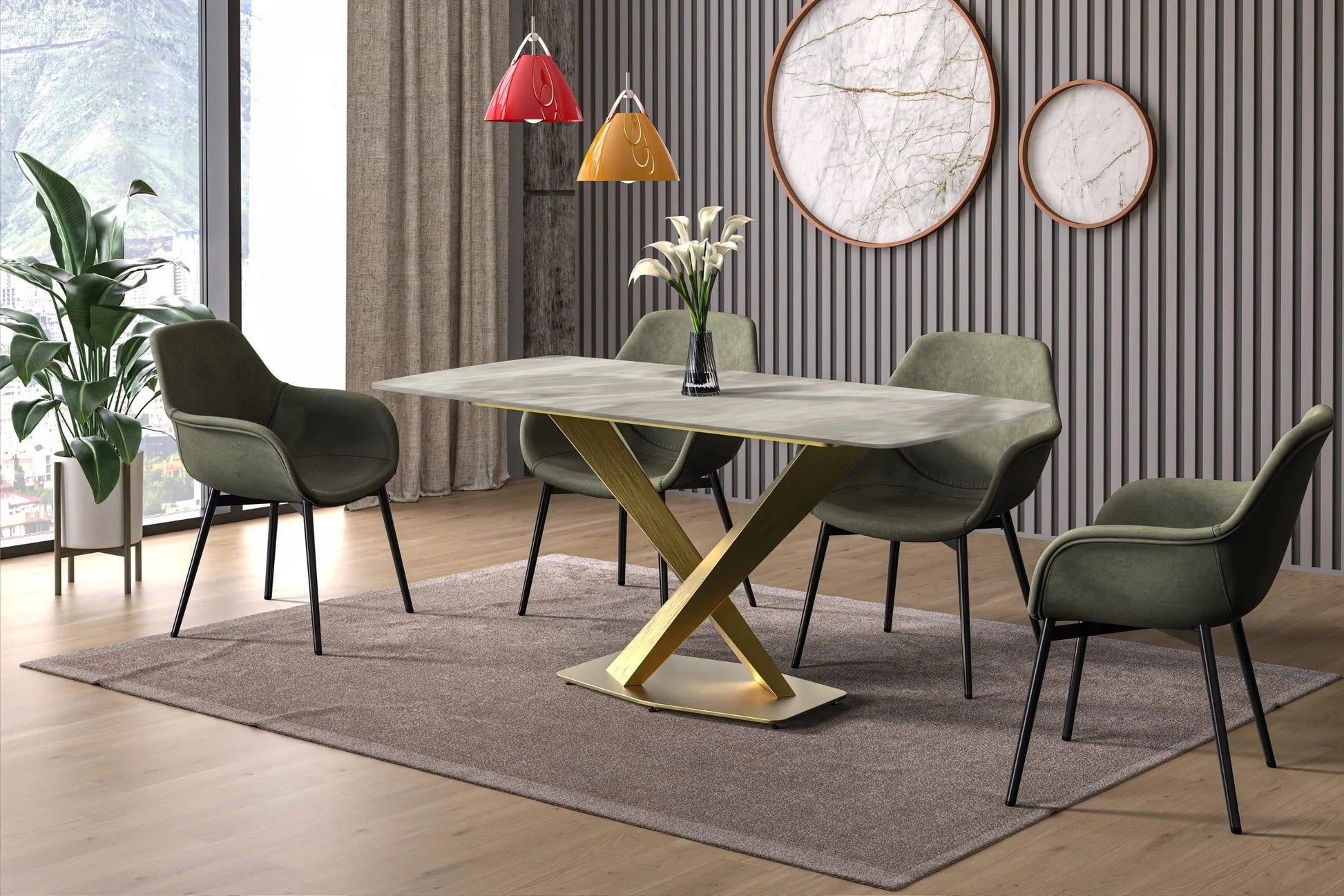 Voren Dining Table with Rectangular Tabletop with Gold/Black Stainless Steel Base - Elax Furniture