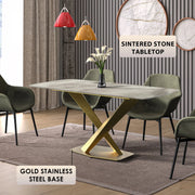 Voren Dining Table with Rectangular Tabletop with Gold/Black Stainless Steel Base - Elax Furniture