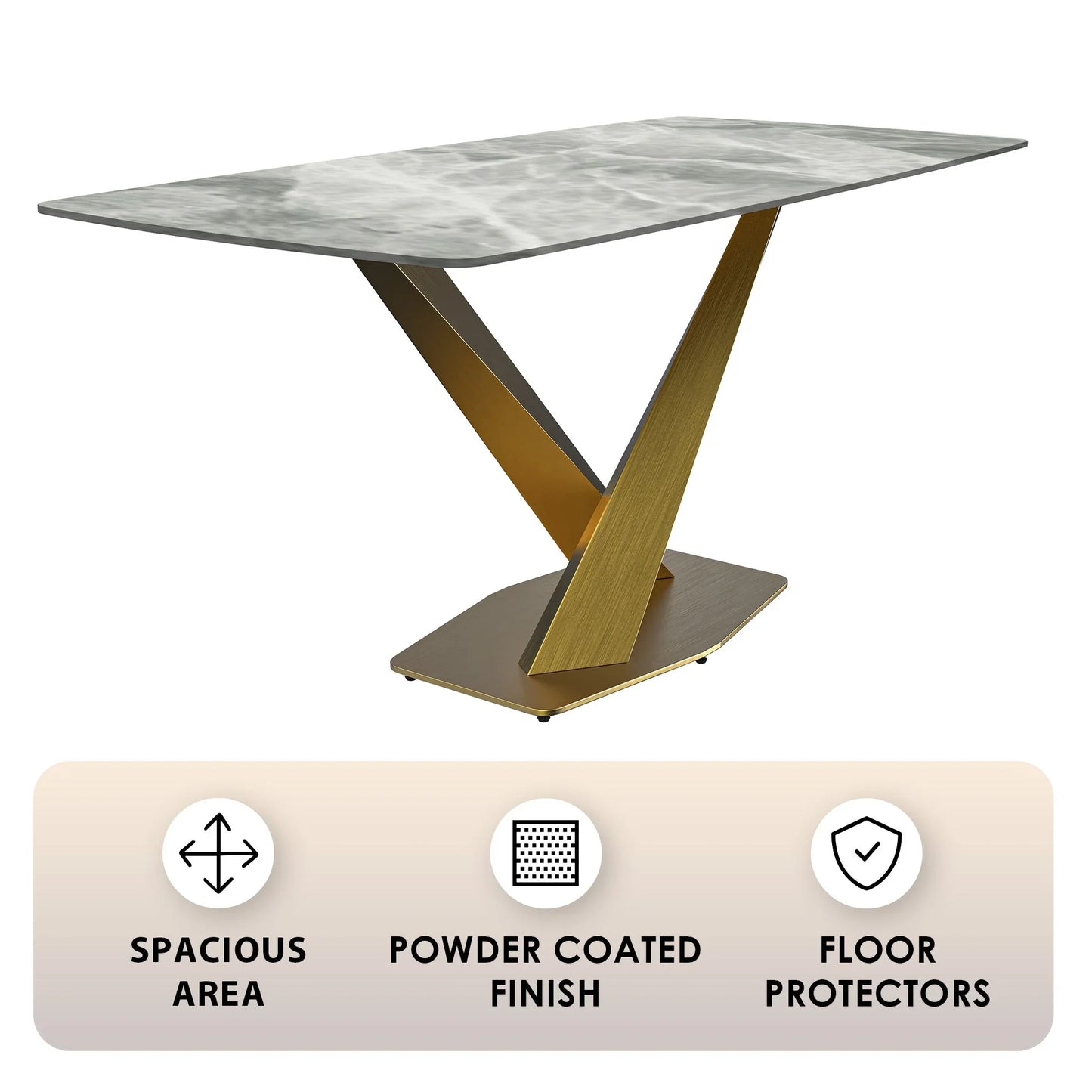 Voren Dining Table with Rectangular Tabletop with Gold/Black Stainless Steel Base - Elax Furniture