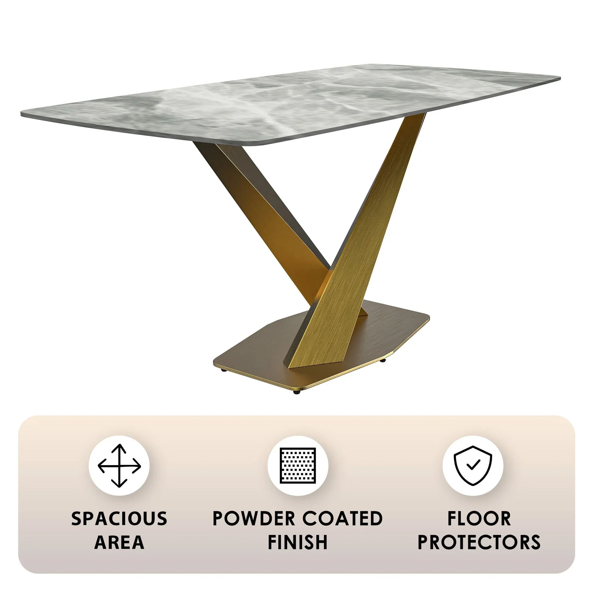 Voren Dining Table with Rectangular Tabletop with Gold/Black Stainless Steel Base - Elax Furniture