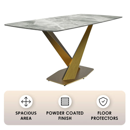 Voren Dining Table with Rectangular Tabletop with Gold/Black Stainless Steel Base - Elax Furniture