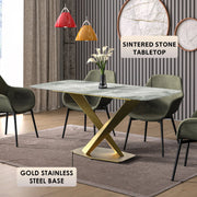 Voren Dining Table with Rectangular Tabletop with Gold/Black Stainless Steel Base - Elax Furniture