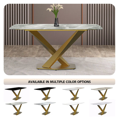 Voren Dining Table with Rectangular Tabletop with Gold/Black Stainless Steel Base - Elax Furniture