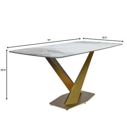 Voren Dining Table with Rectangular Tabletop with Gold/Black Stainless Steel Base - Elax Furniture
