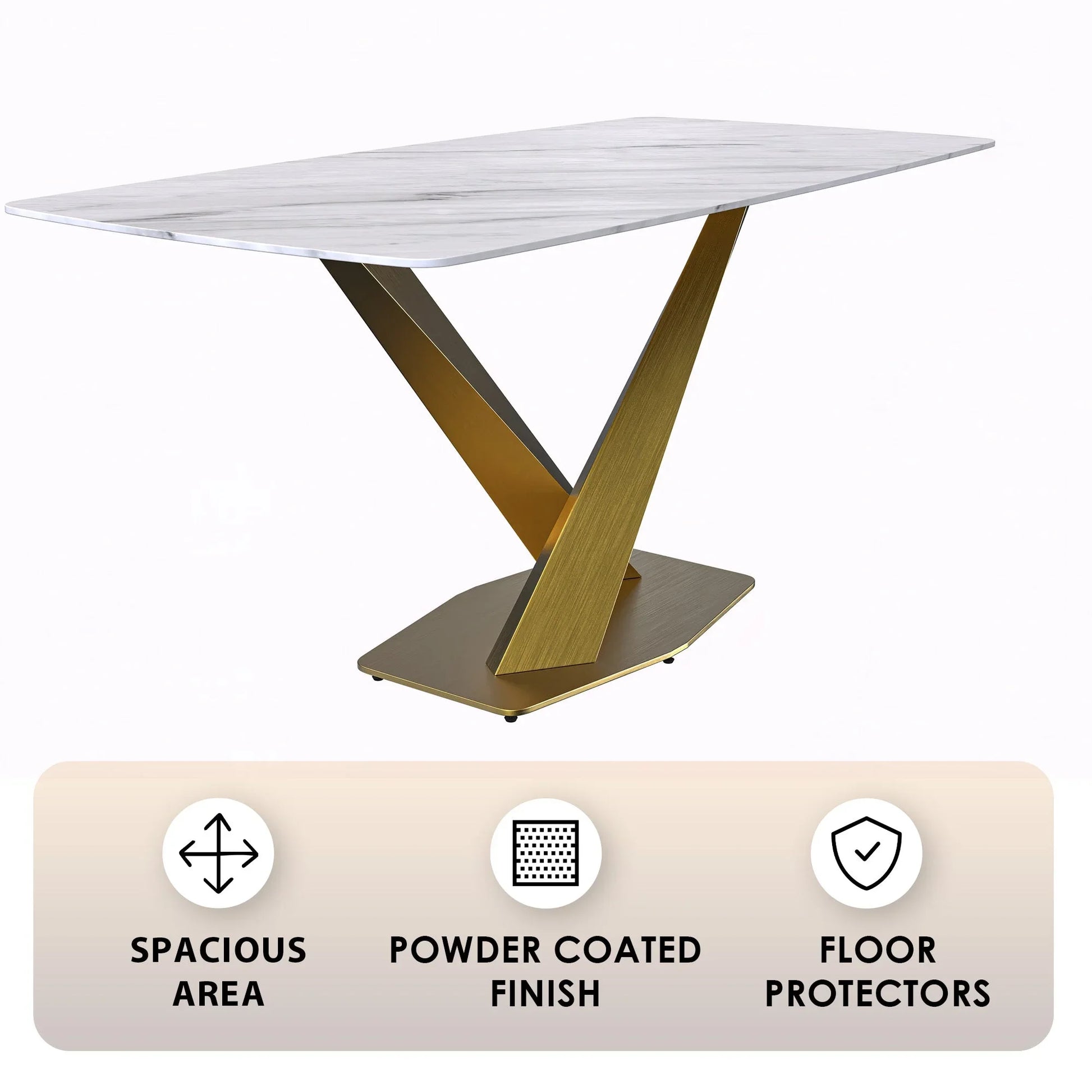 Voren Dining Table with Rectangular Tabletop with Gold/Black Stainless Steel Base - Elax Furniture
