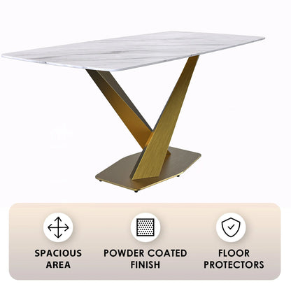 Voren Dining Table with Rectangular Tabletop with Gold/Black Stainless Steel Base - Elax Furniture