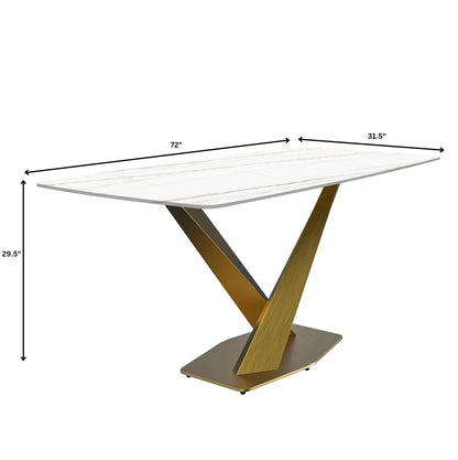 Voren Dining Table with Rectangular Tabletop with Gold/Black Stainless Steel Base - Elax Furniture