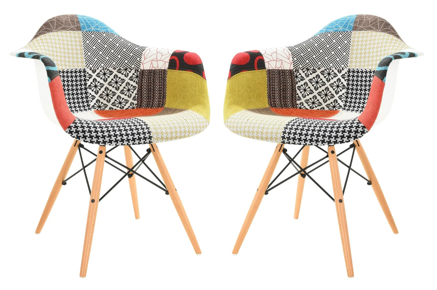 Willow Patchwork Fabric Eiffel Accent Chair, Set of 2 - Elax Furniture