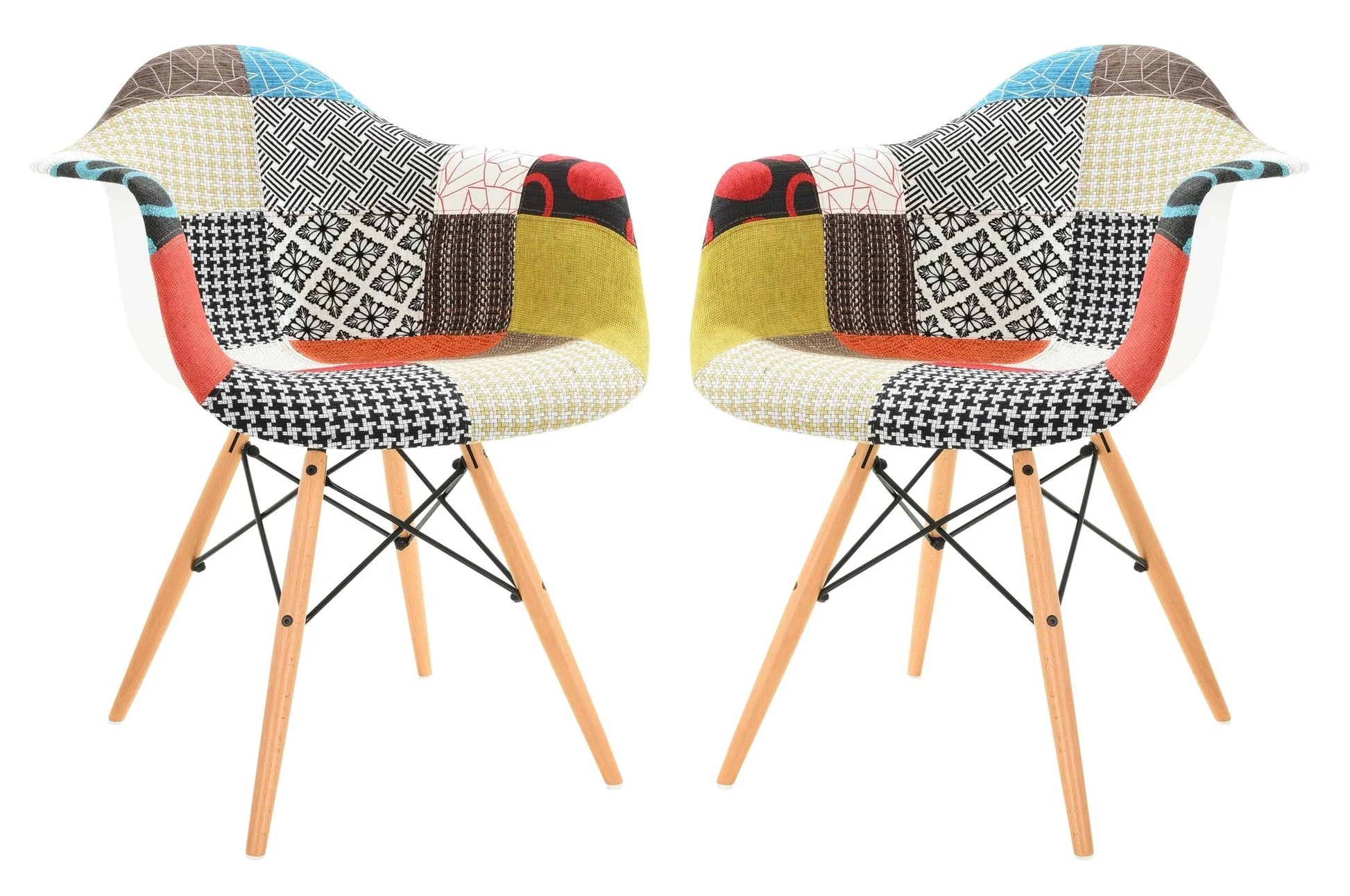 Willow Patchwork Fabric Eiffel Accent Chair, Set of 2 - Elax Furniture