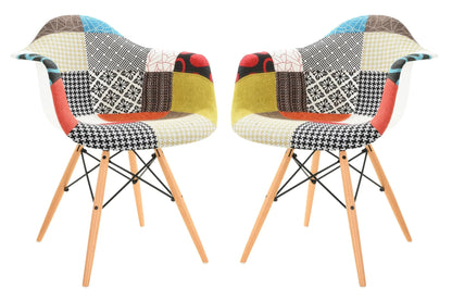 Willow Patchwork Fabric Eiffel Accent Chair, Set of 2 - Elax Furniture