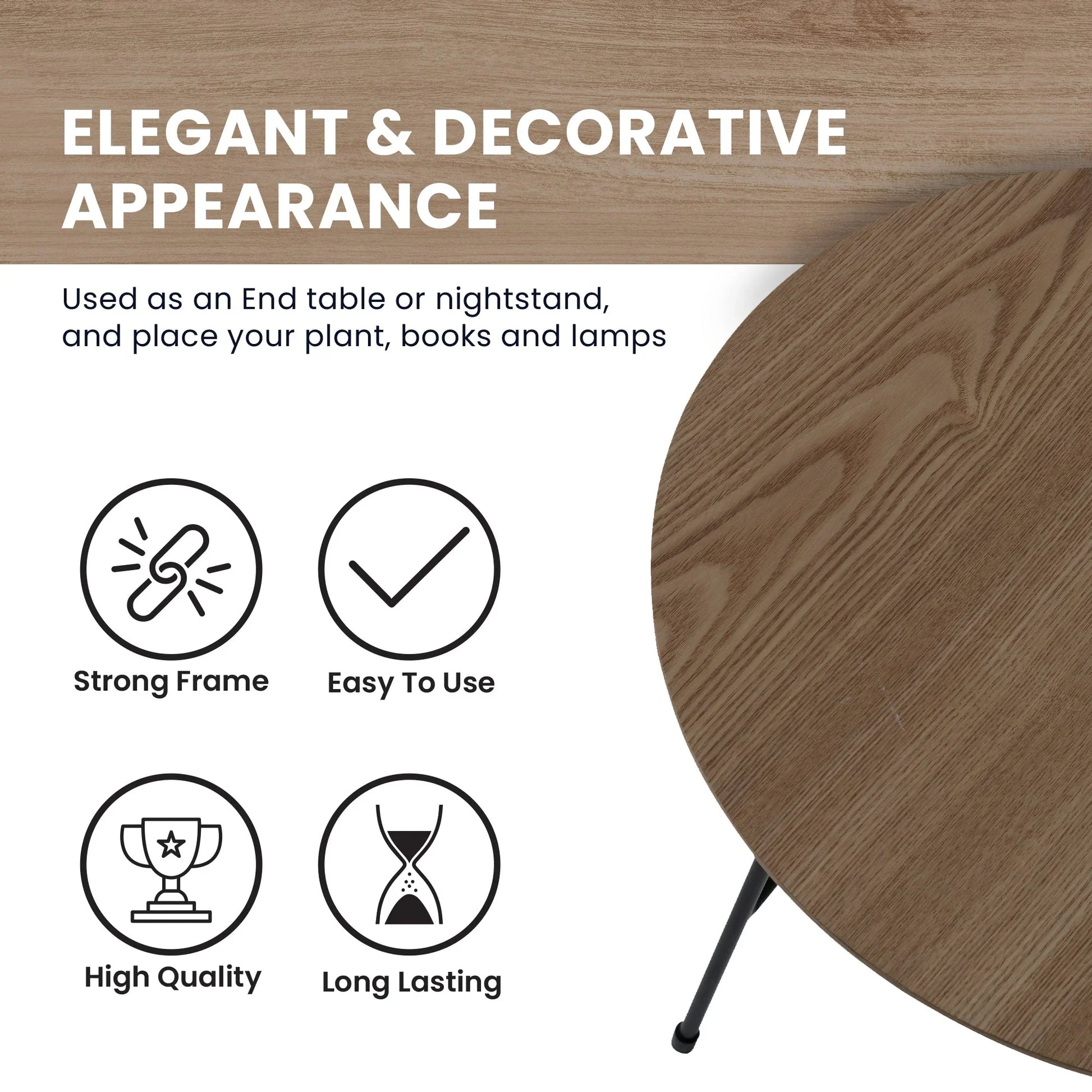 Rossmore Round Side Table with MDF Wood Tabletop in Black Steel - Elax Furniture