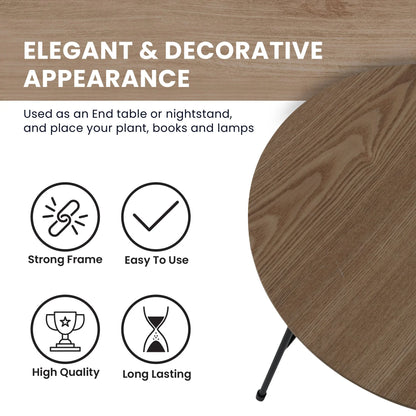 Rossmore Round Side Table with MDF Wood Tabletop in Black Steel - Elax Furniture