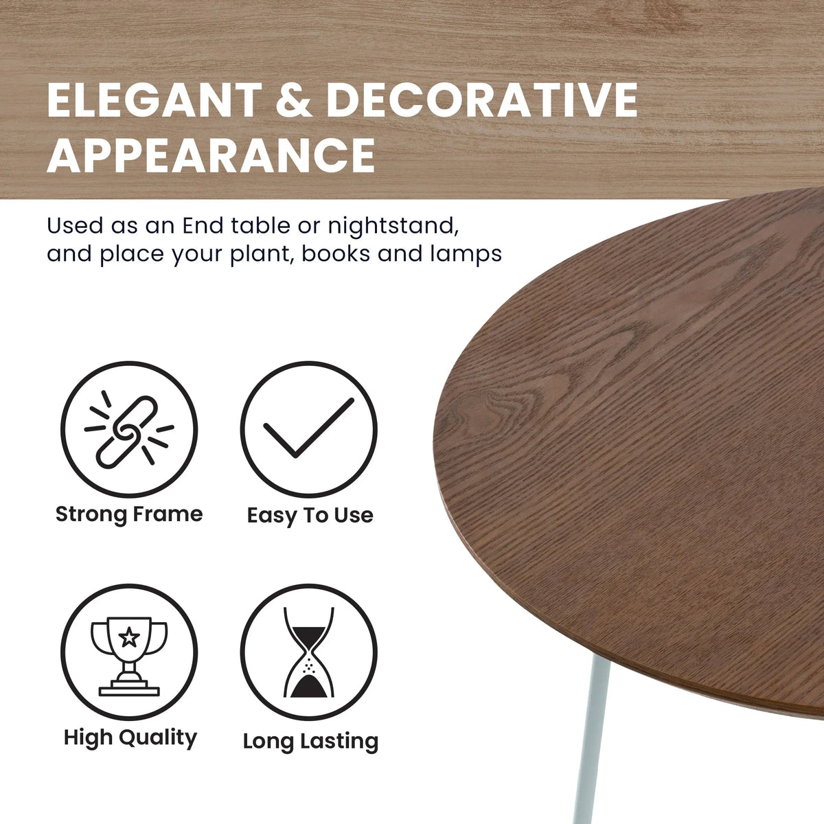 Rossmore Round Side Table with MDF Wood Tabletop in White Steel - Elax Furniture