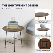 Rossmore Round Side Table with MDF Wood Tabletop in Black Steel - Elax Furniture