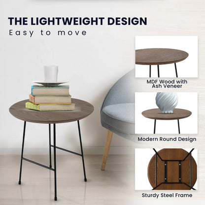 Rossmore Round Side Table with MDF Wood Tabletop in Black Steel - Elax Furniture