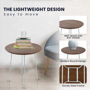 Rossmore Round Side Table with MDF Wood Tabletop in White Steel - Elax Furniture