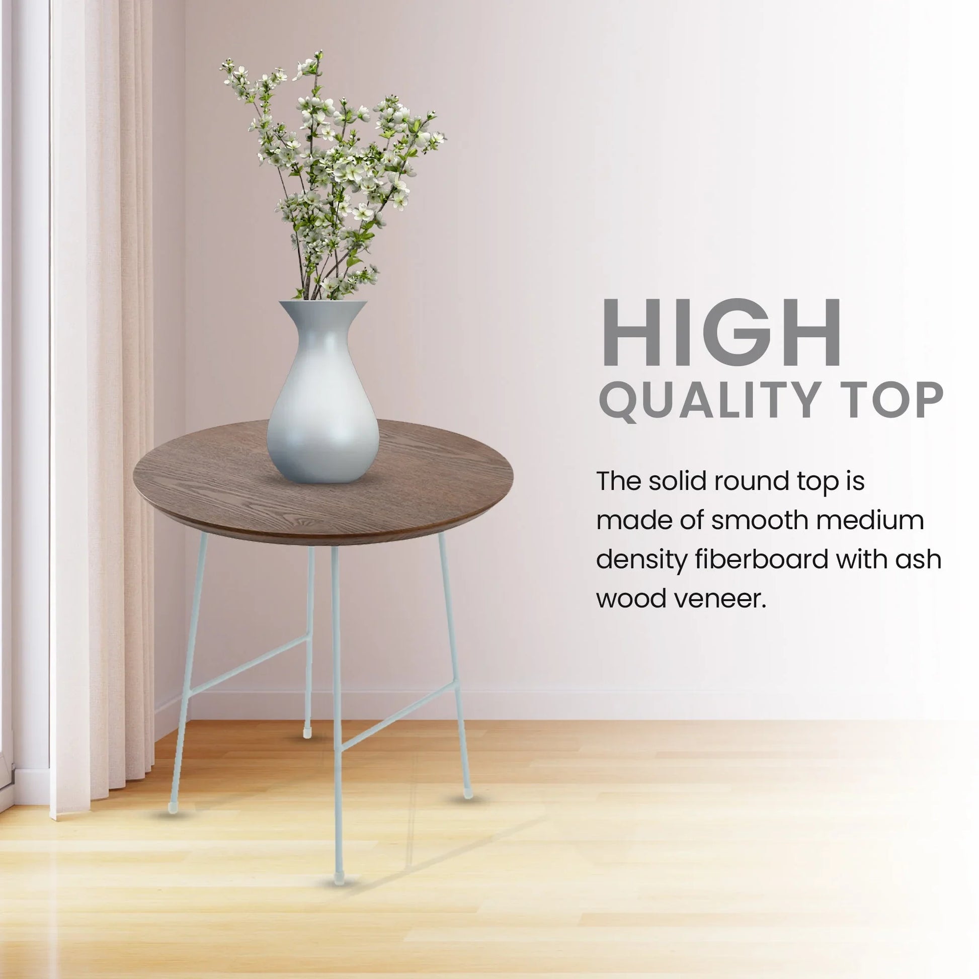 Rossmore Round Side Table with MDF Wood Tabletop in White Steel - Elax Furniture