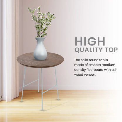 Rossmore Round Side Table with MDF Wood Tabletop in White Steel - Elax Furniture