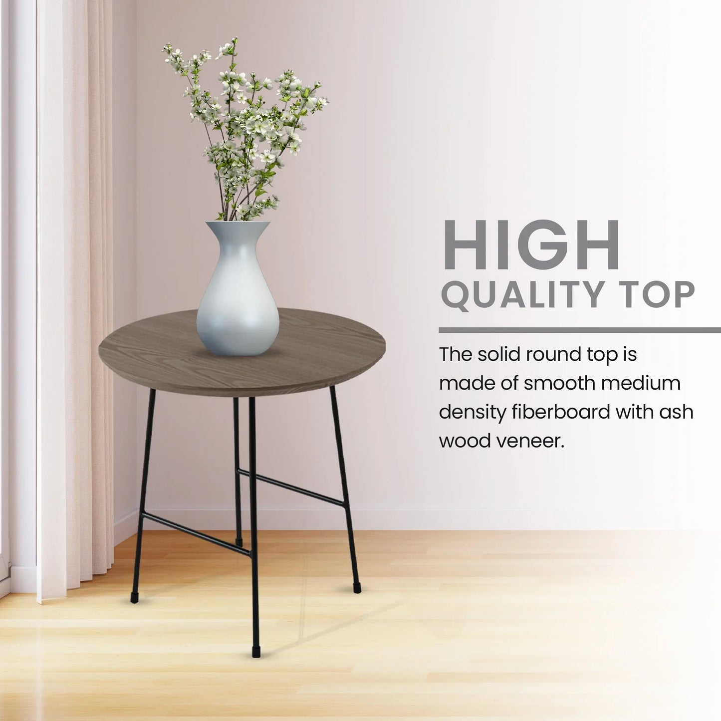 Rossmore Round Side Table with MDF Wood Tabletop in Black Steel - Elax Furniture