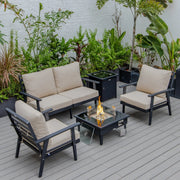 Walbrooke Aluminum Patio Conversation With Fire Pit Table & Tank Holder - Elax Furniture