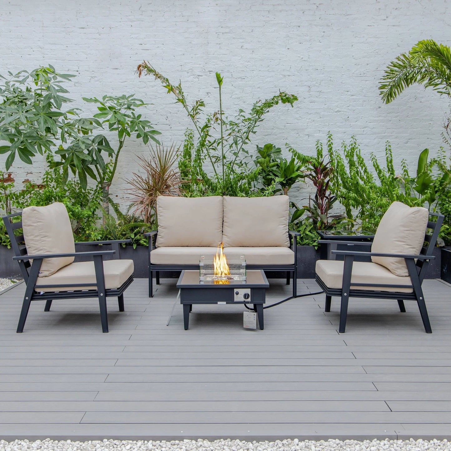 Walbrooke Aluminum Patio Conversation With Fire Pit Table & Tank Holder - Elax Furniture