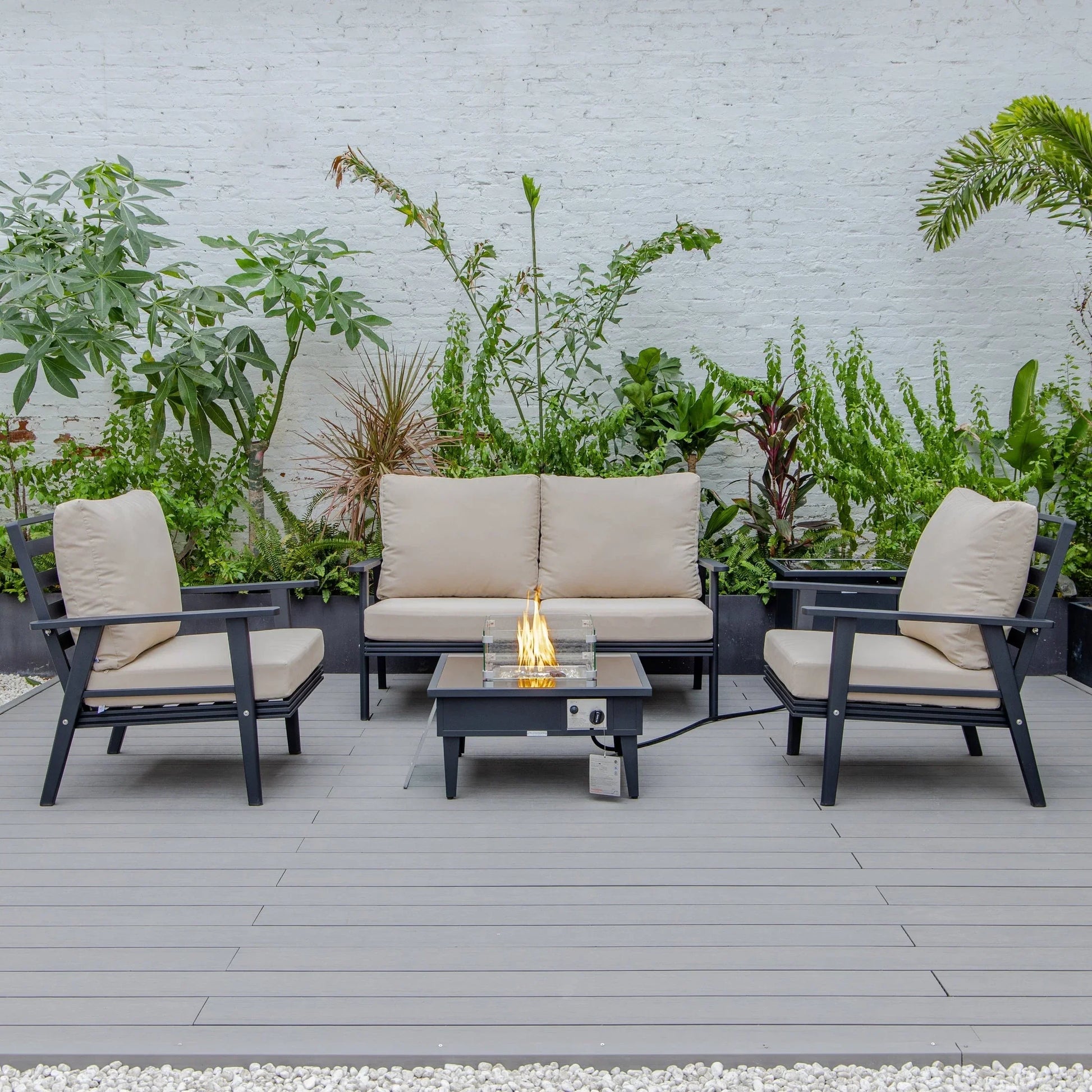 Walbrooke Aluminum Patio Conversation With Fire Pit Table & Tank Holder - Elax Furniture