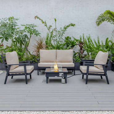 Walbrooke Aluminum Patio Conversation With Fire Pit Table & Tank Holder - Elax Furniture