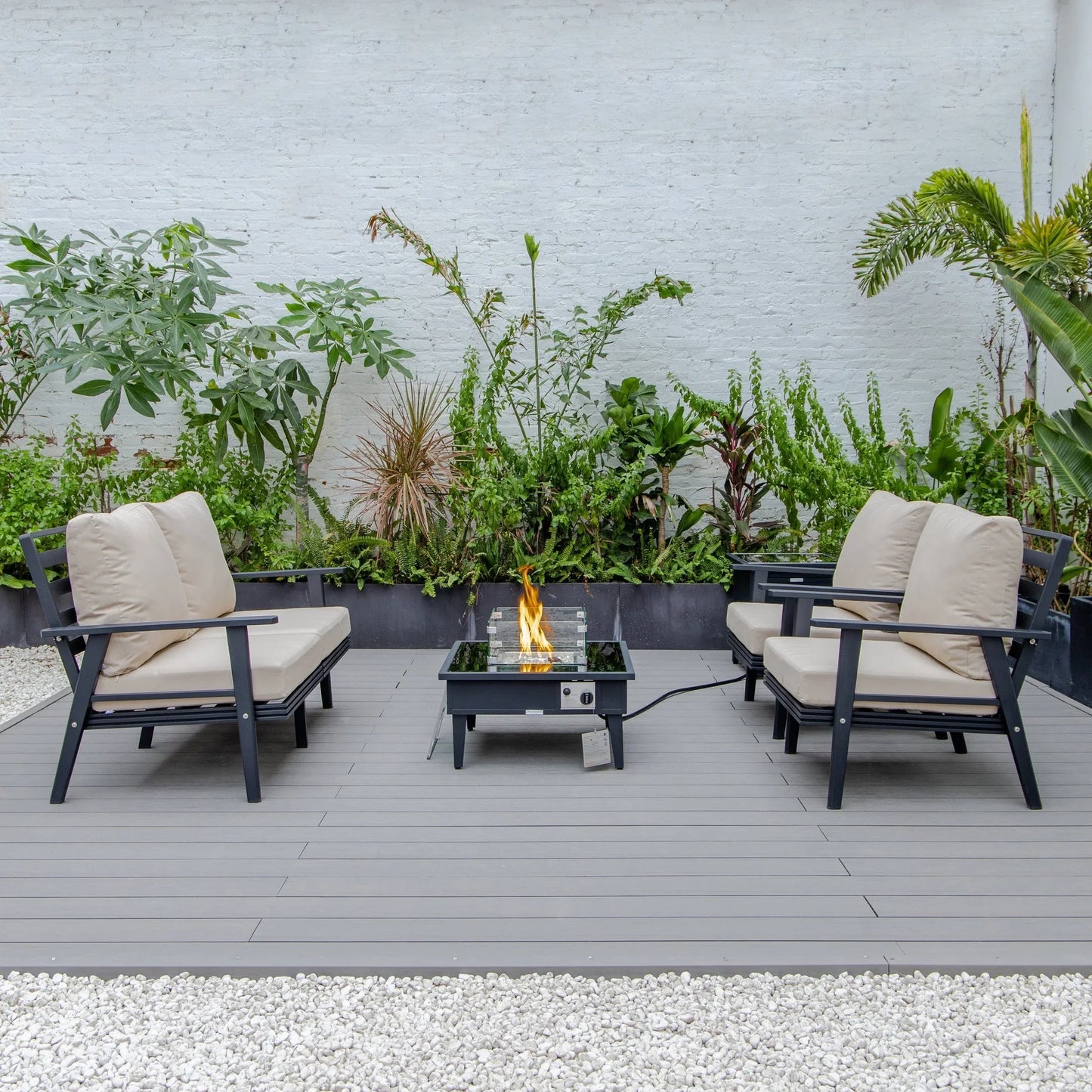 Walbrooke Aluminum Patio Conversation With Fire Pit Table & Tank Holder - Elax Furniture