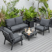 Walbrooke Aluminum Patio Conversation With Fire Pit Table & Tank Holder - Elax Furniture
