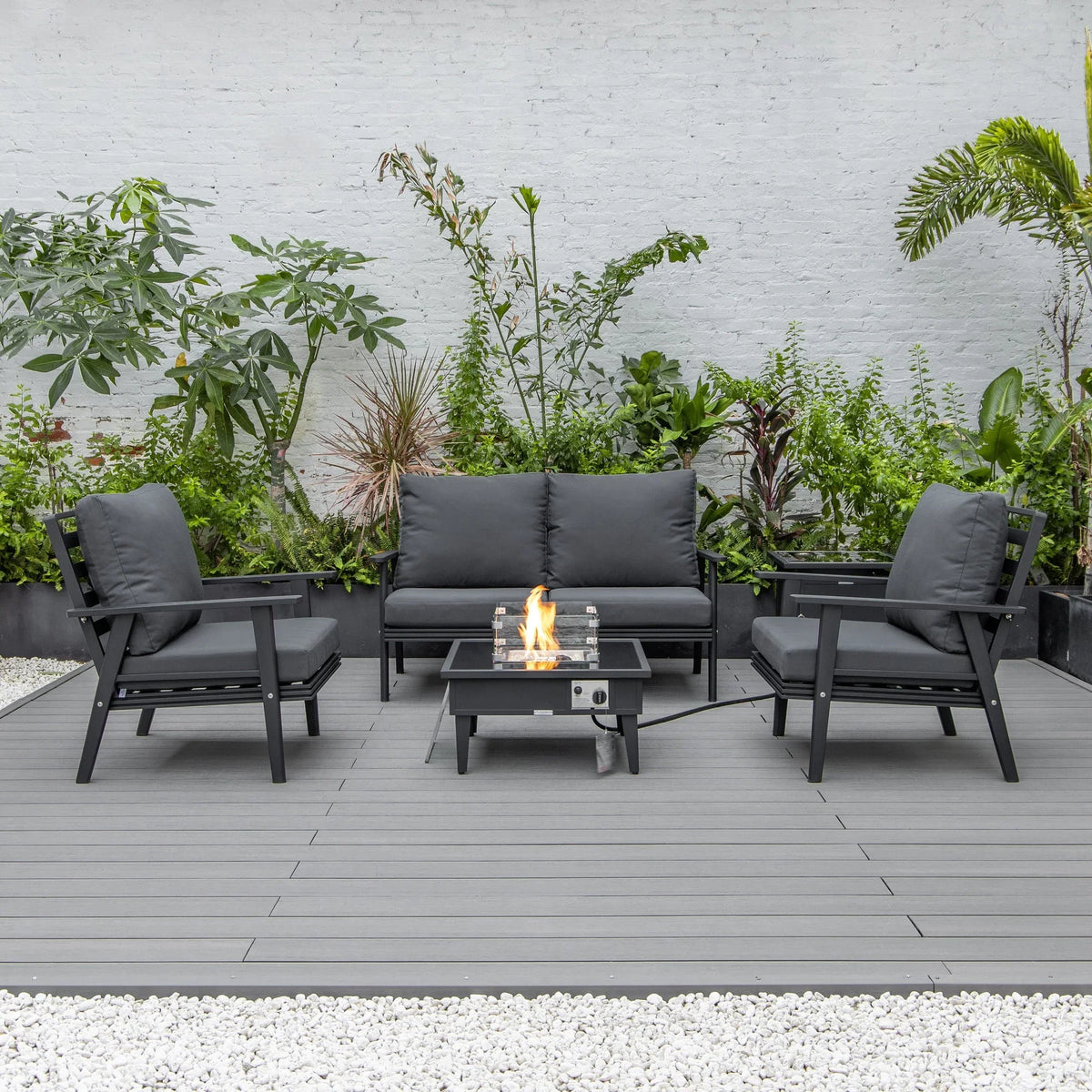 Walbrooke Aluminum Patio Conversation With Fire Pit Table & Tank Holder - Elax Furniture