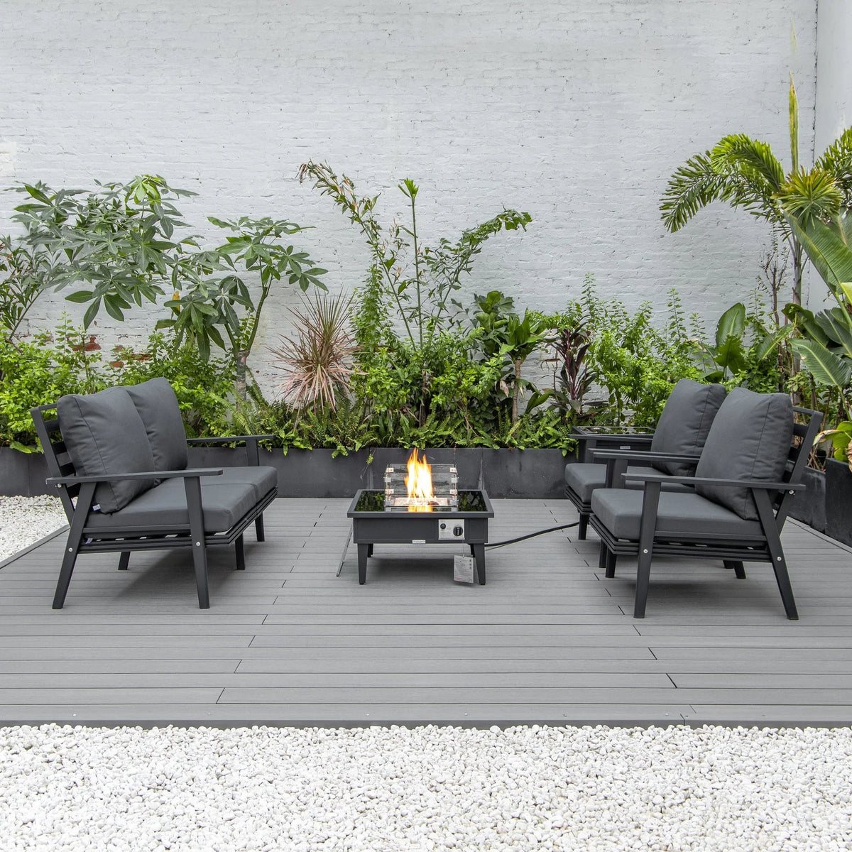 Walbrooke Aluminum Patio Conversation With Fire Pit Table & Tank Holder - Elax Furniture