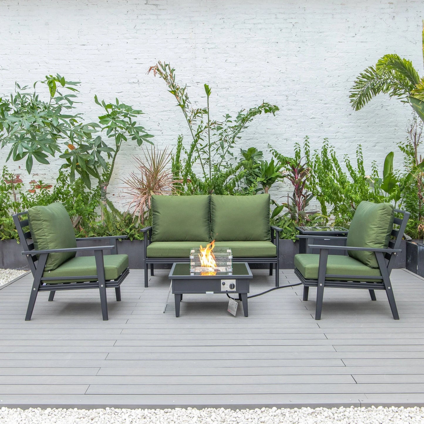 Walbrooke Aluminum Patio Conversation With Fire Pit Table & Tank Holder - Elax Furniture