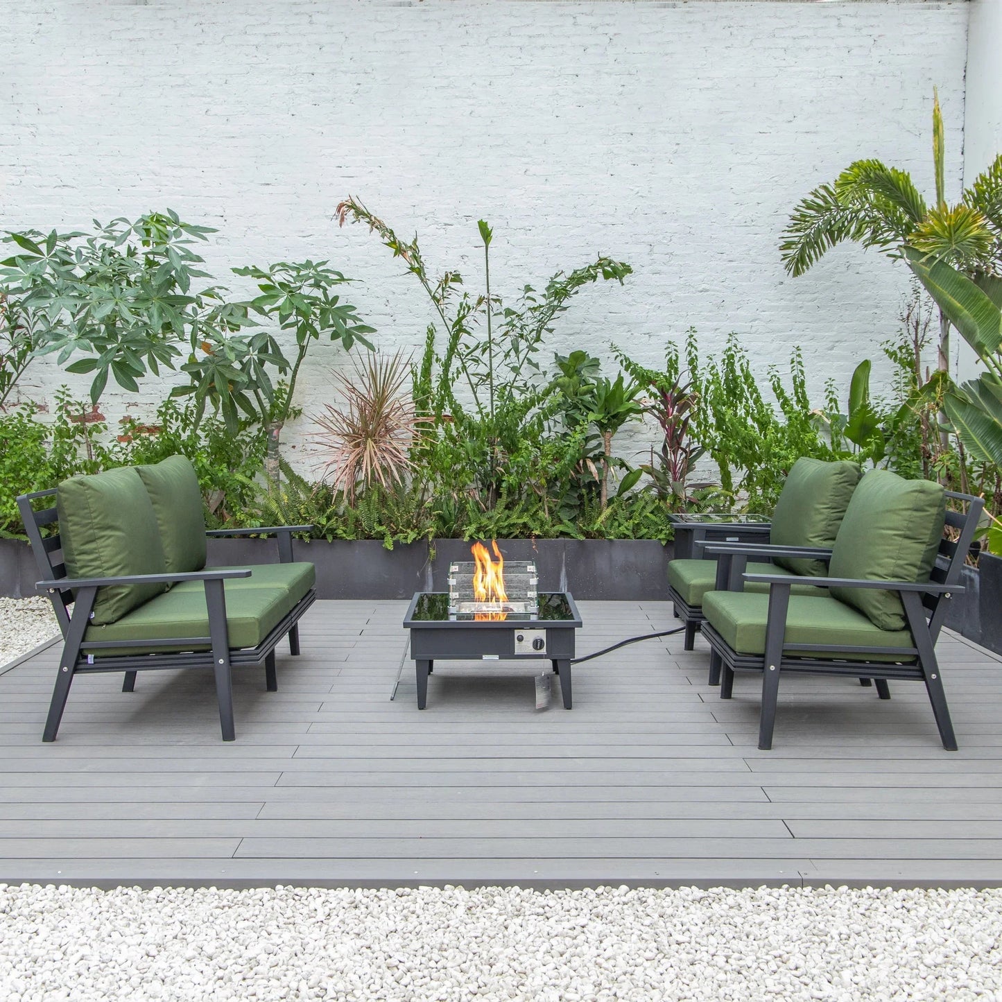 Walbrooke Aluminum Patio Conversation With Fire Pit Table & Tank Holder - Elax Furniture