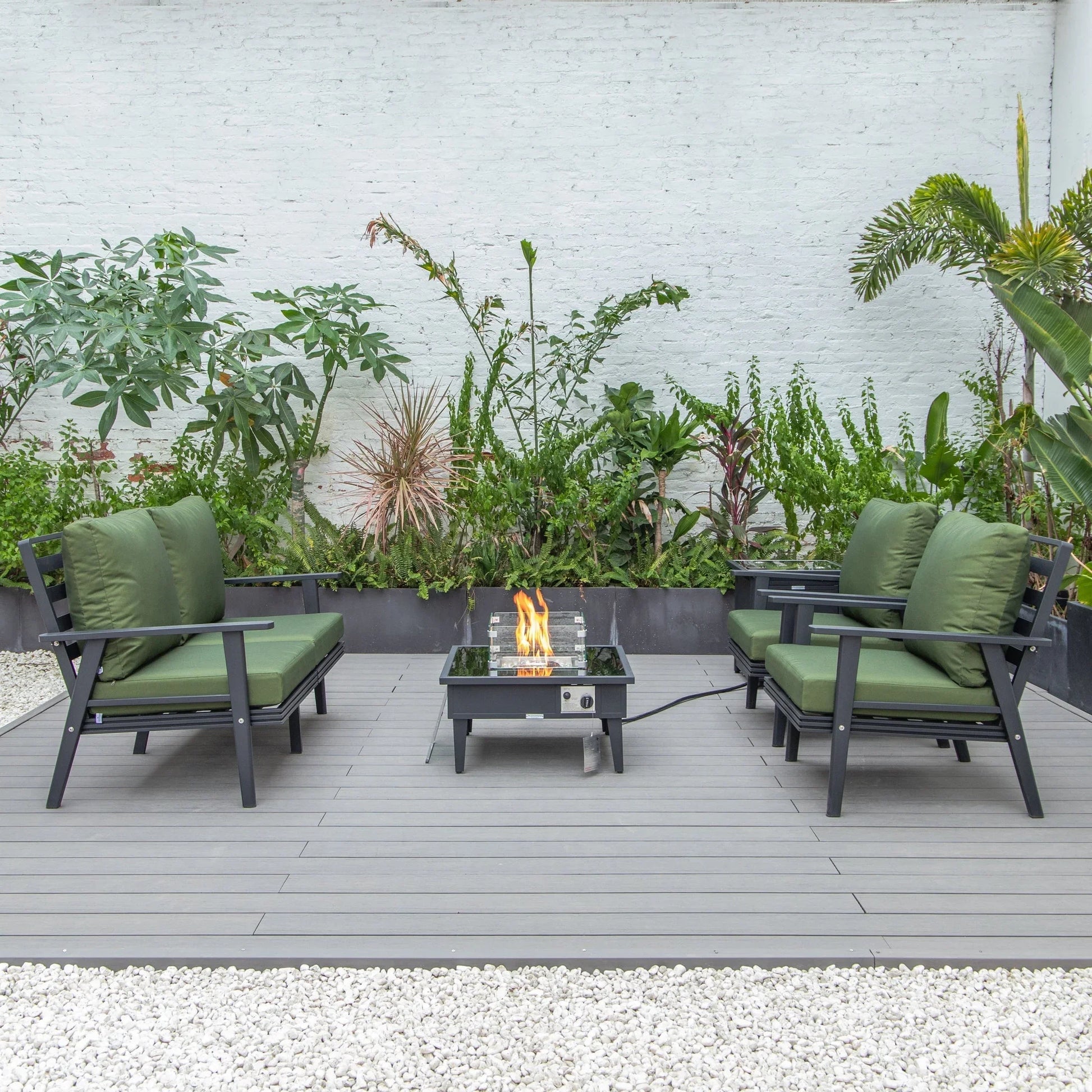 Walbrooke Aluminum Patio Conversation With Fire Pit Table & Tank Holder - Elax Furniture