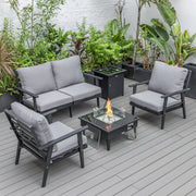 Walbrooke Aluminum Patio Conversation With Fire Pit Table & Tank Holder - Elax Furniture