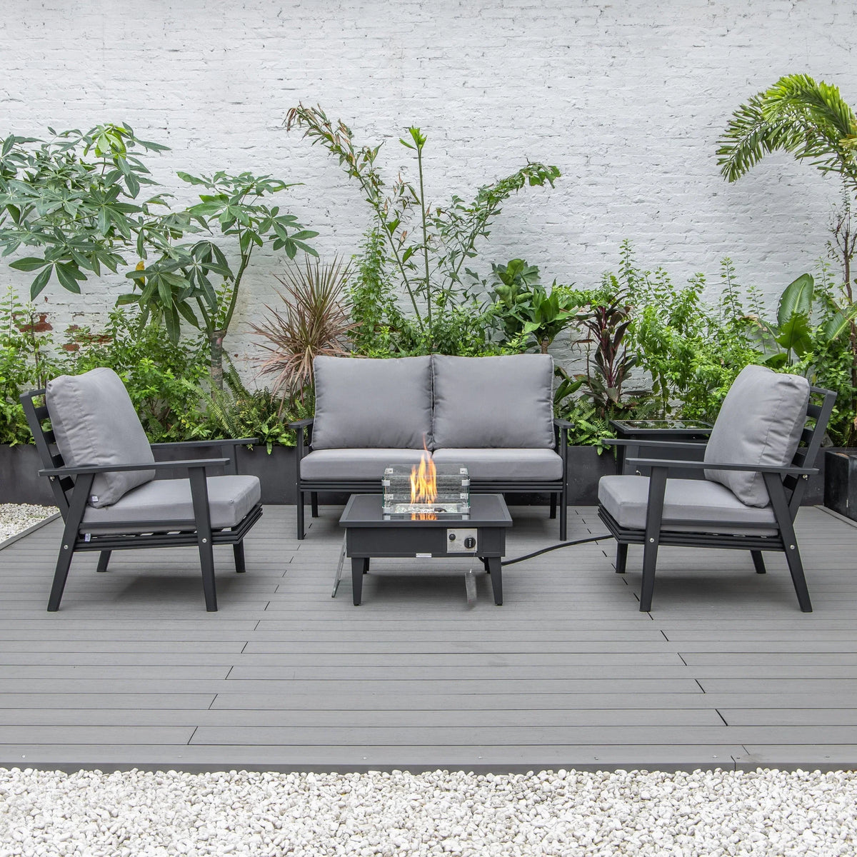 Walbrooke Aluminum Patio Conversation With Fire Pit Table & Tank Holder - Elax Furniture