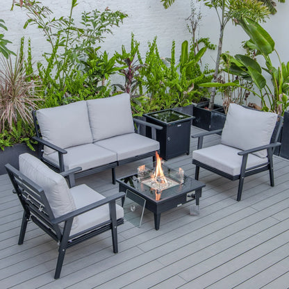 Walbrooke Aluminum Patio Conversation With Fire Pit Table & Tank Holder - Elax Furniture