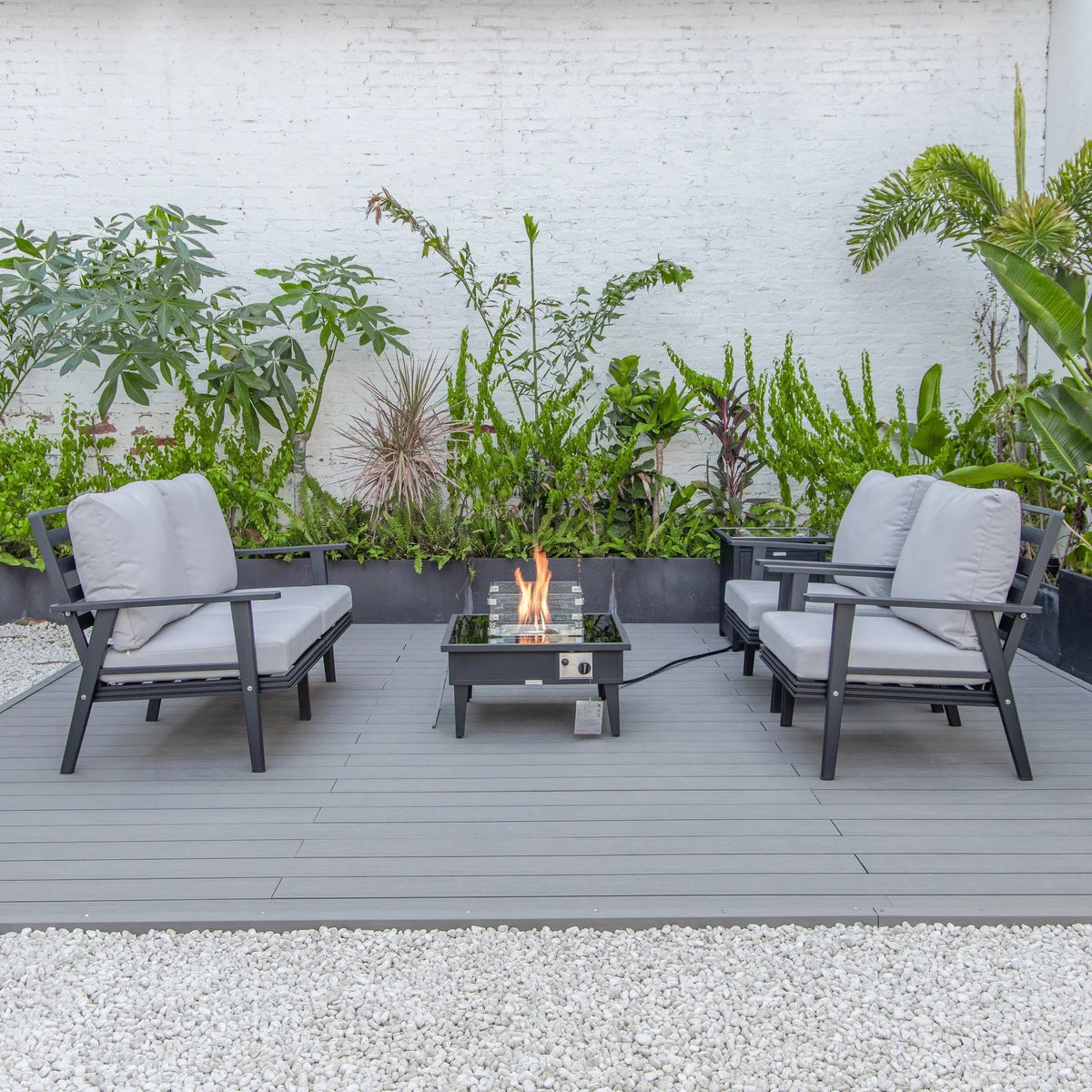 Walbrooke Aluminum Patio Conversation With Fire Pit Table & Tank Holder - Elax Furniture