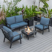 Walbrooke Aluminum Patio Conversation With Fire Pit Table & Tank Holder - Elax Furniture