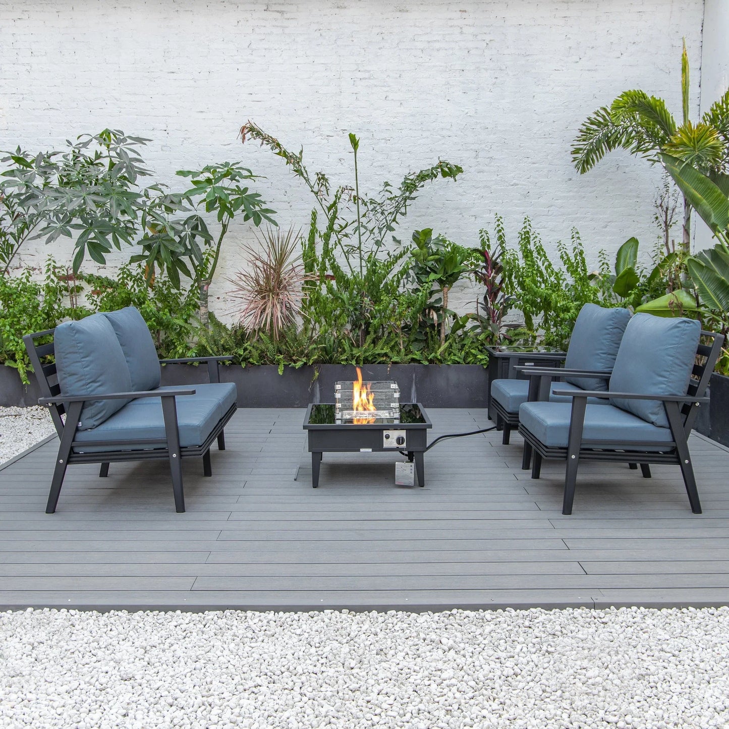 Walbrooke Aluminum Patio Conversation With Fire Pit Table & Tank Holder - Elax Furniture