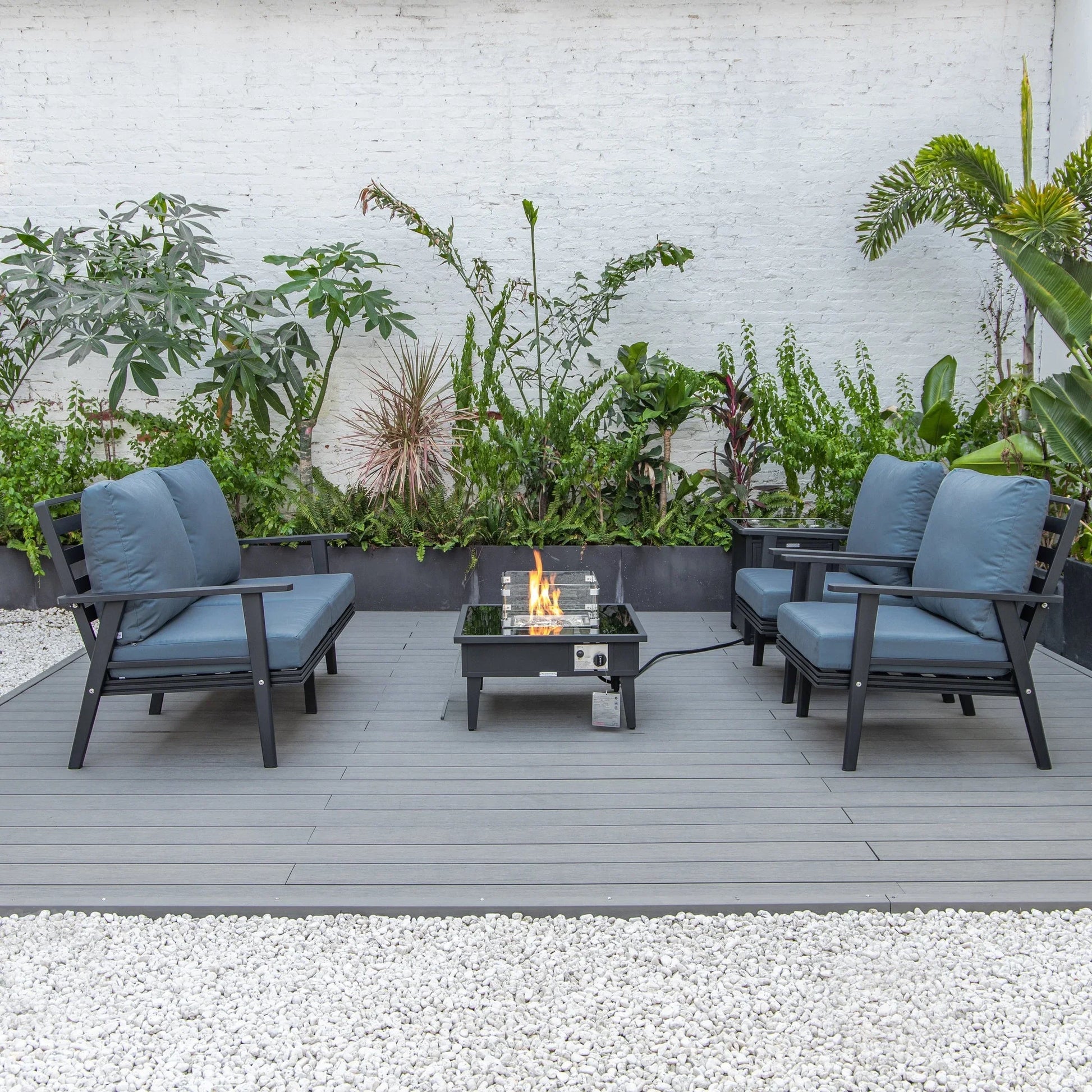 Walbrooke Aluminum Patio Conversation With Fire Pit Table & Tank Holder - Elax Furniture