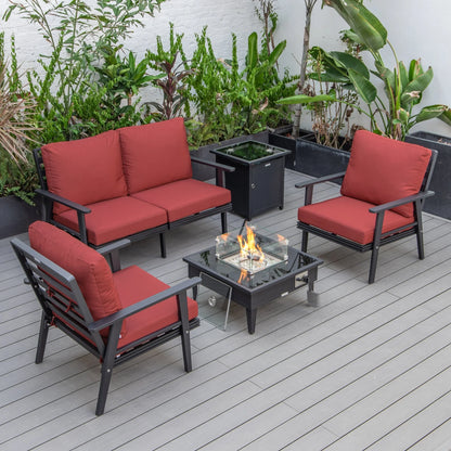 Walbrooke Aluminum Patio Conversation With Fire Pit Table & Tank Holder - Elax Furniture
