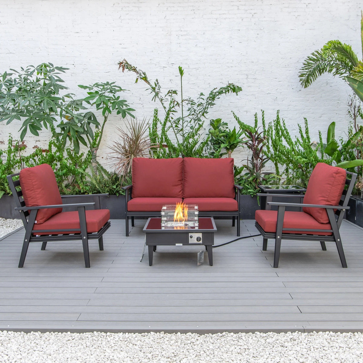 Walbrooke Aluminum Patio Conversation With Fire Pit Table & Tank Holder - Elax Furniture