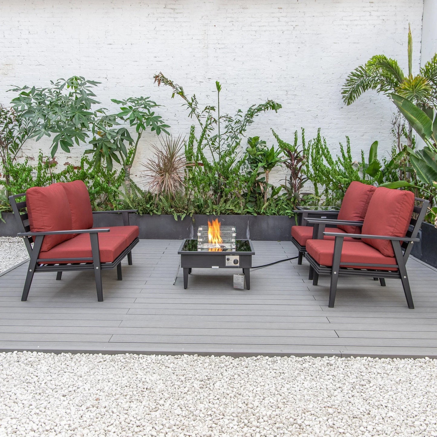 Walbrooke Aluminum Patio Conversation With Fire Pit Table & Tank Holder - Elax Furniture