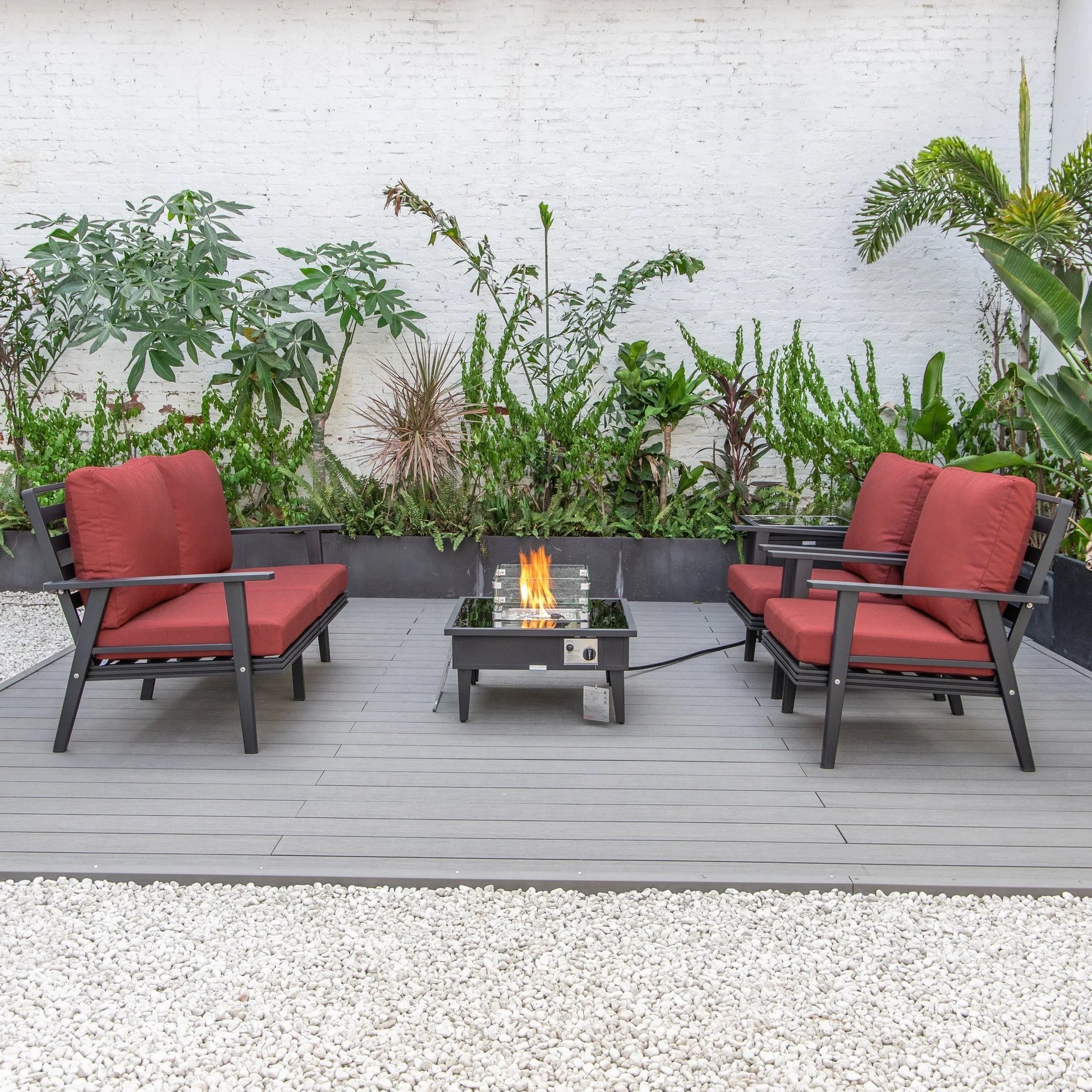 Walbrooke Aluminum Patio Conversation With Fire Pit Table & Tank Holder - Elax Furniture