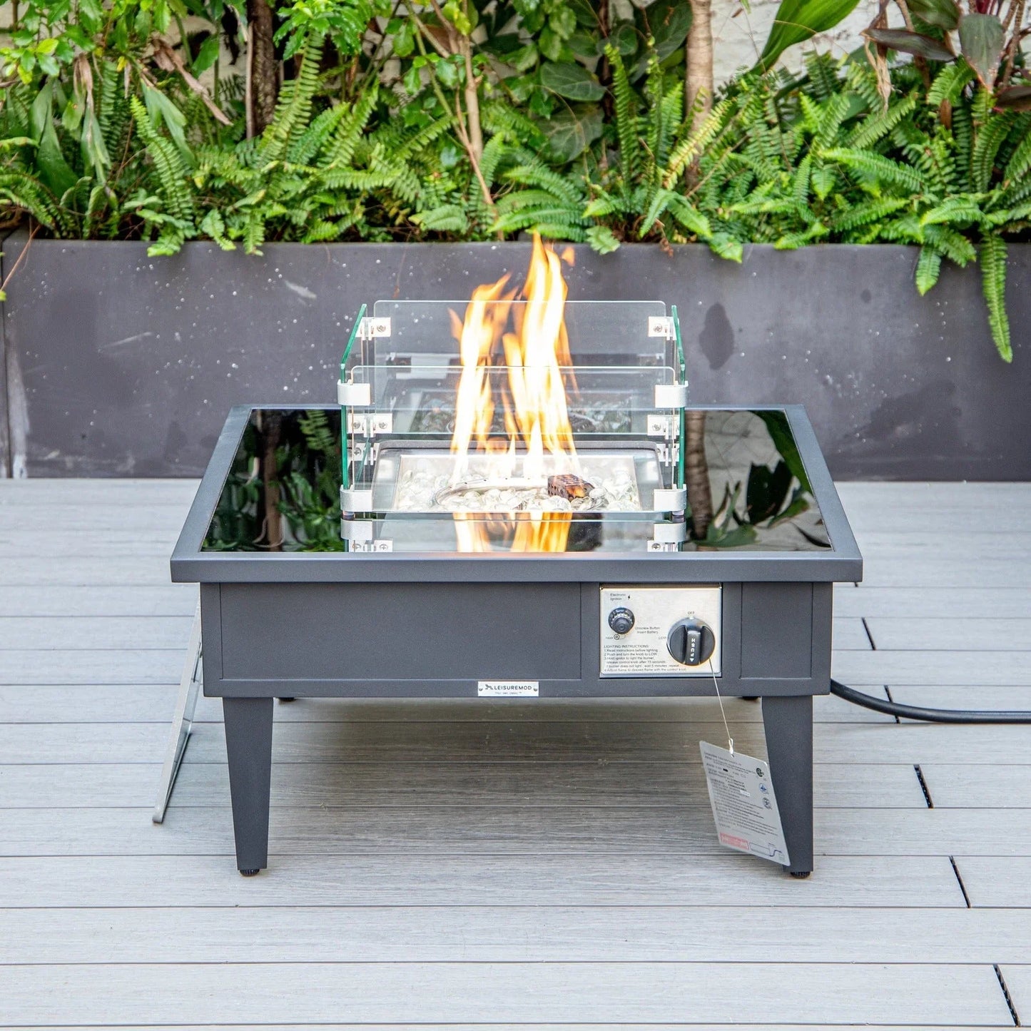 Walbrooke Modern Outdoor Square Fire Pit Table with Powder-Coated Aliuminum Frame - Elax Furniture