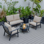 Walbrooke Aluminum Patio Conversation With Fire Pit Table & Tank Holder - Elax Furniture