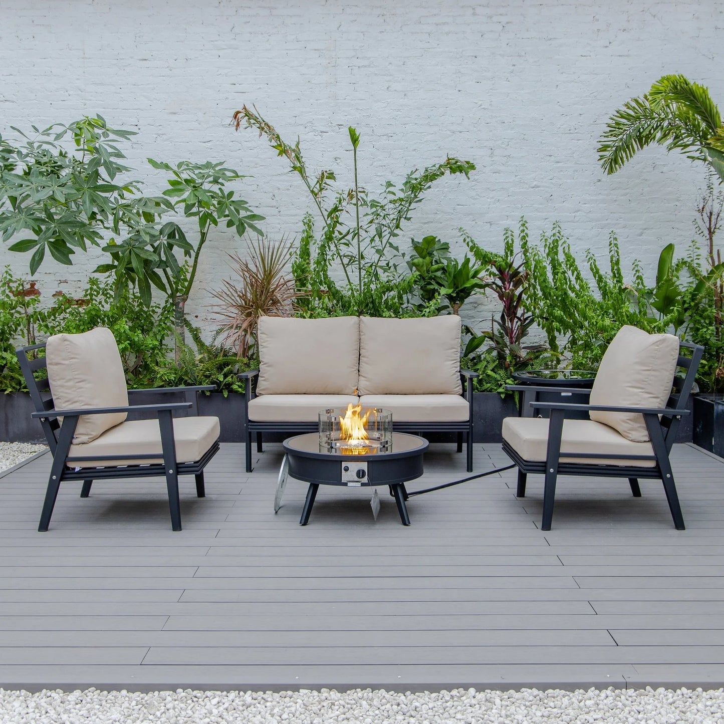 Walbrooke Aluminum Patio Conversation With Fire Pit Table & Tank Holder - Elax Furniture