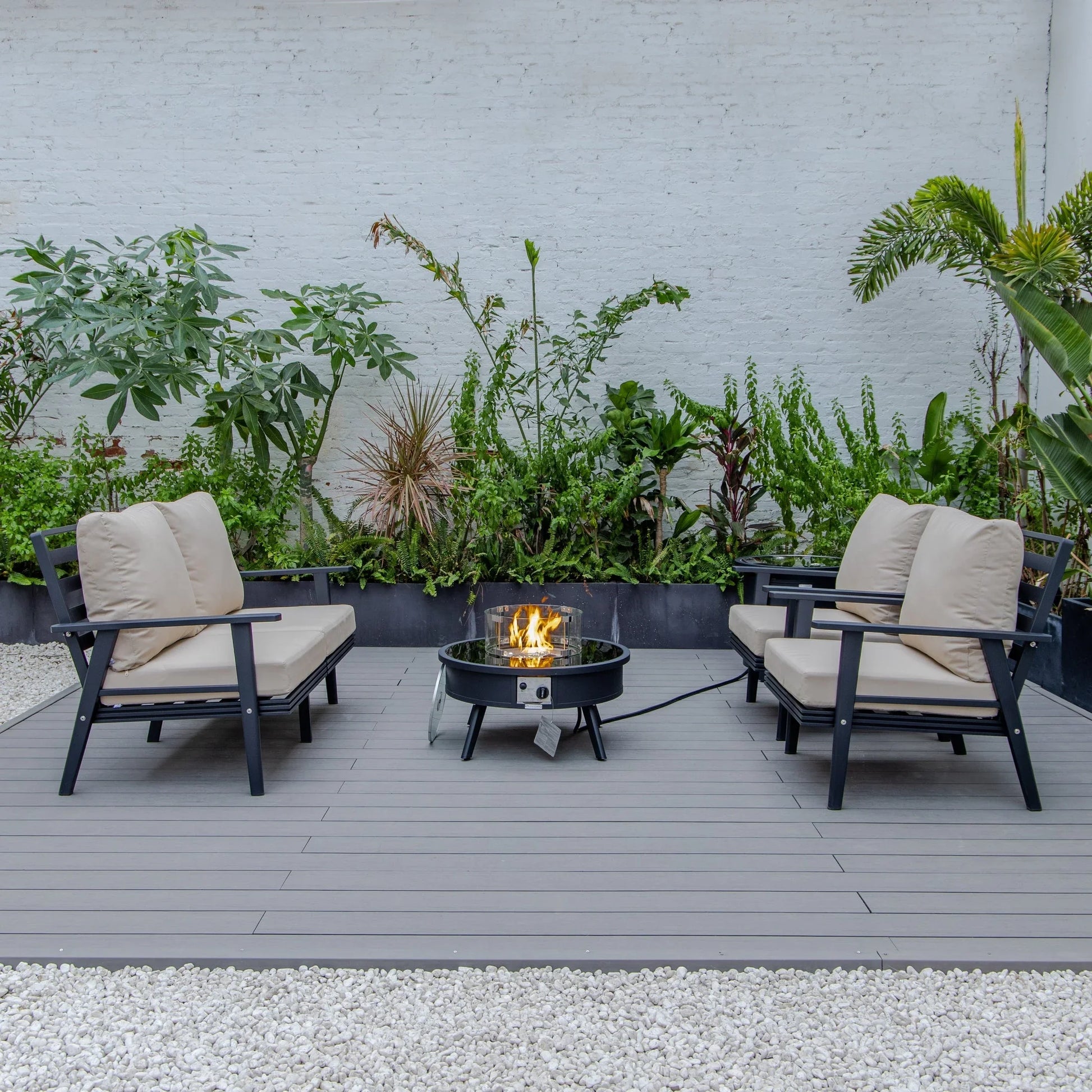 Walbrooke Aluminum Patio Conversation With Fire Pit Table & Tank Holder - Elax Furniture